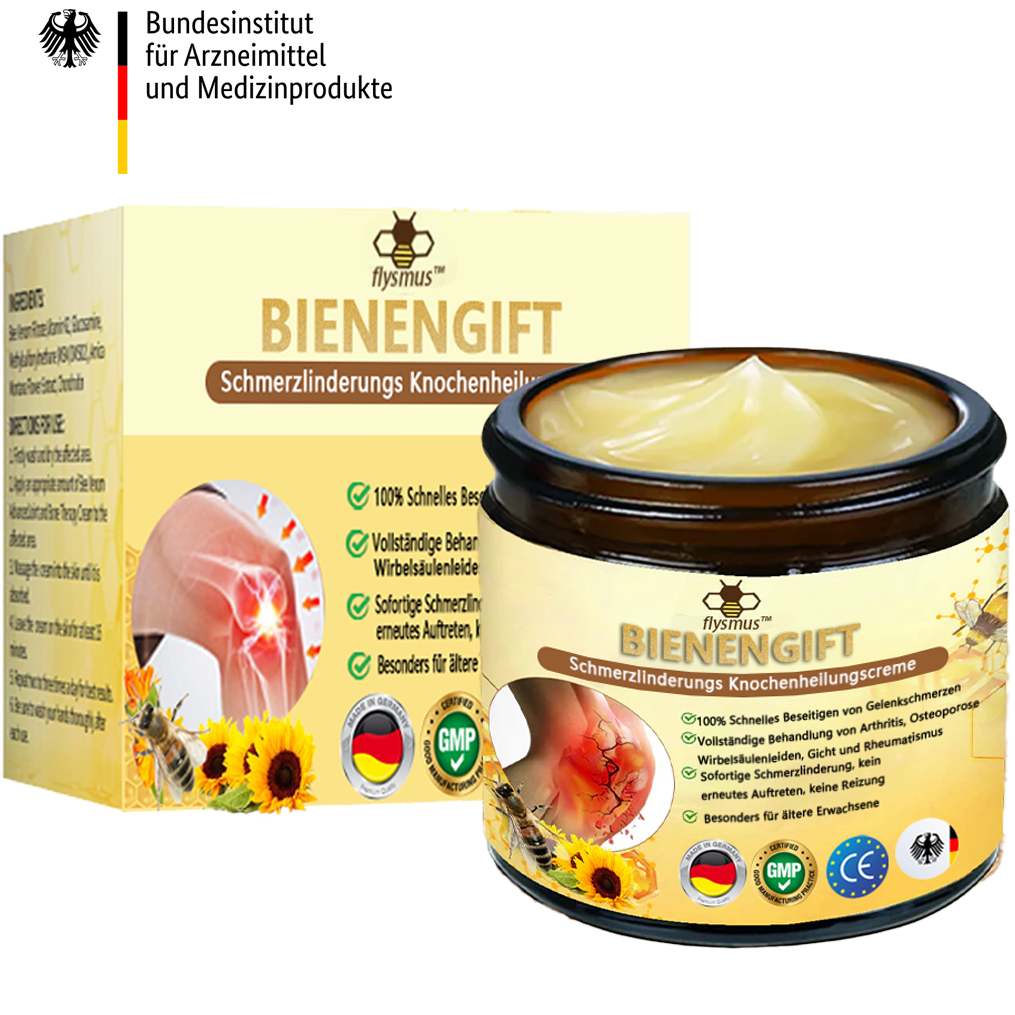 ✅ Offizieller Shop: flysmus™ Bienengift-Schmerzlinderungs Knochenheilungs Creme 👨⚕️(BfArM) zertifiziert(Reduzierung von Gelenkschwellungen, Schmerzen, Steifheit, Rötungen, Wärme, Muskelkater und Gelenkmüdigkeit)