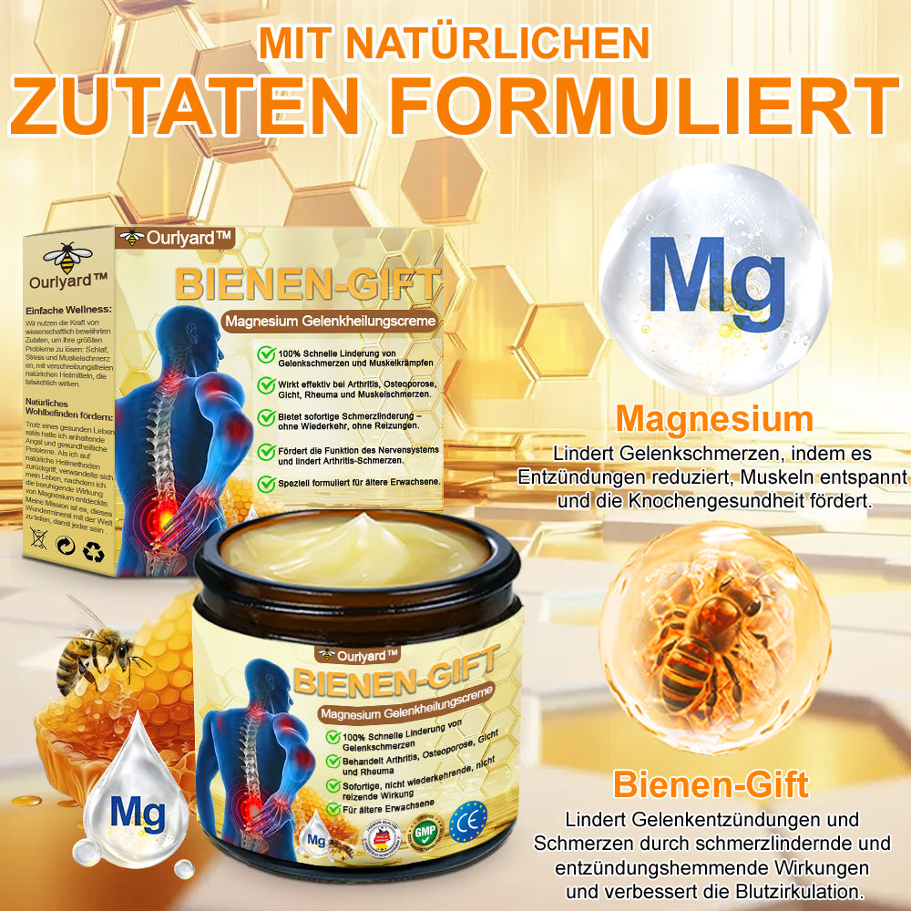 💧🐝Ourlyard™ Bienengift-Magnesium-Gelenkheilungcream👨‍⚕️(BfArM) zertifiziert(Lindert Nervenschäden, Muskelkrämpfe, Zuckungen und schlechte Knochengesundheit)